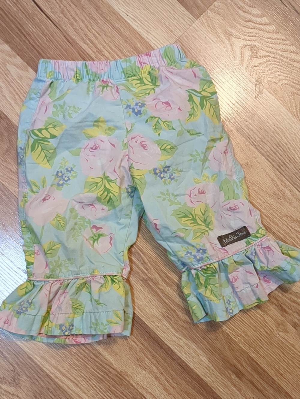 Matilda Jane Light Blue Floral Ruffle Pajama Bottoms with Pink Roses